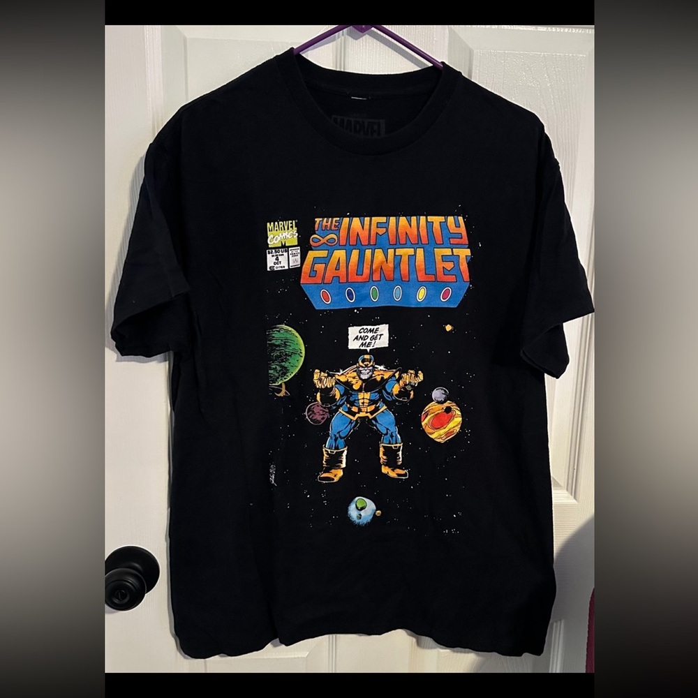 Black Short Sleeve Graphic Tee Marvel Thanos